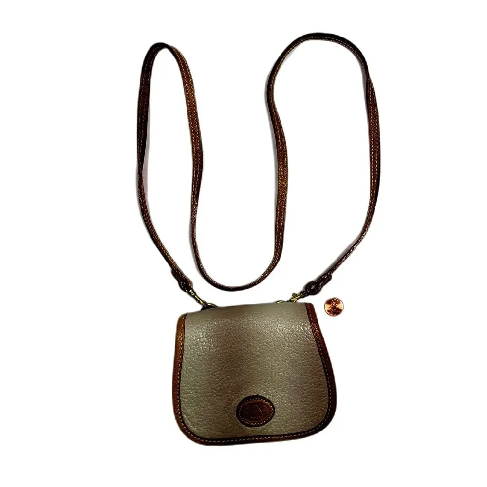 Vintage Liz Claiborne Leather CrossBody Saddle Bag Mini Purse Beige Leather 80s